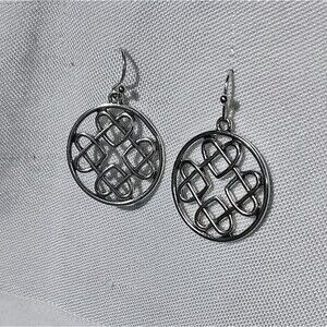 Celtic Silver Tone Round Heart Knots Dangle Earrings